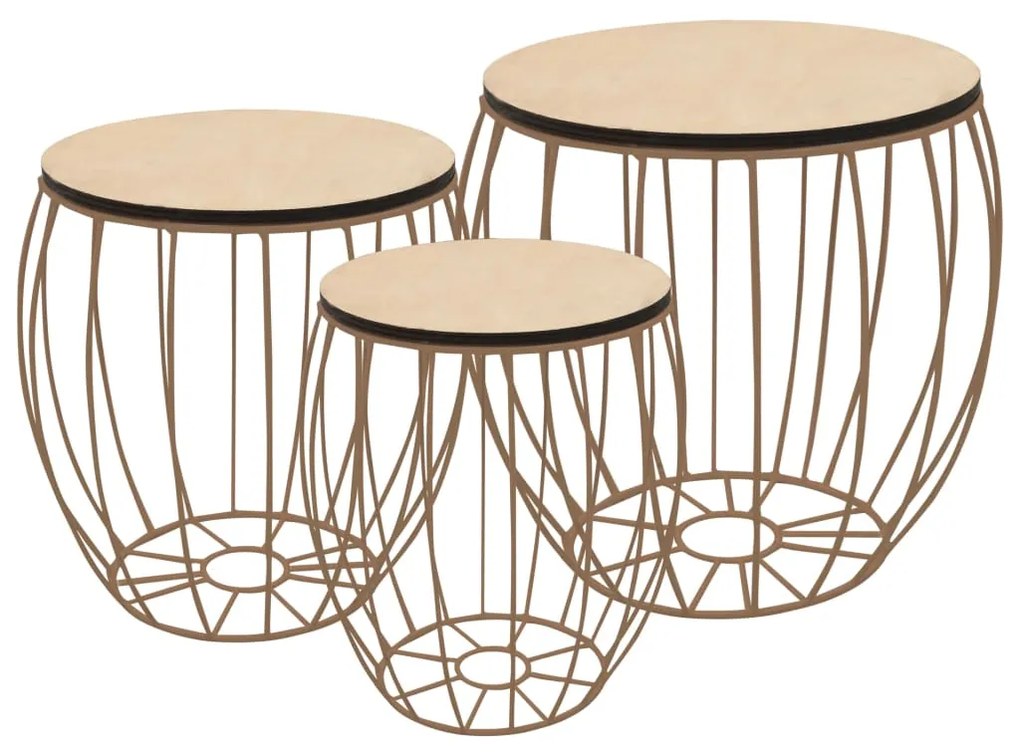246839 vidaXL Set măsuță de cafea, 3 buc., placaj lemn de plop, fier