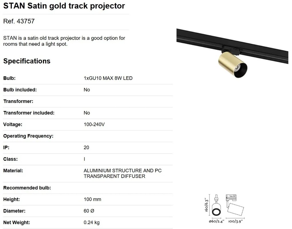 Spot / Proiector directionabil pe sina STAN auriu satinat 43757