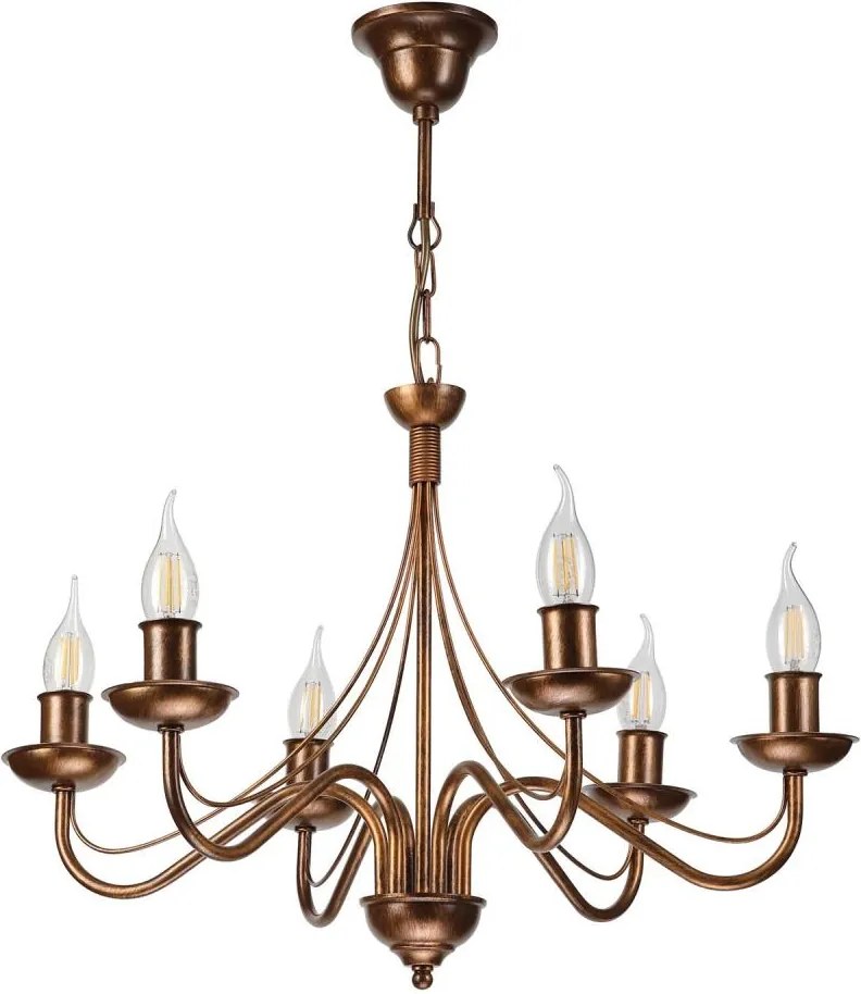 Candelabru suspendat ANTON pe lanț, 6xE14/60W/230V, bronz
