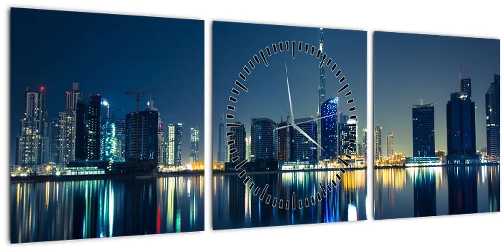 Tablou cu orașul nocturn (cu ceas) (90x30 cm)