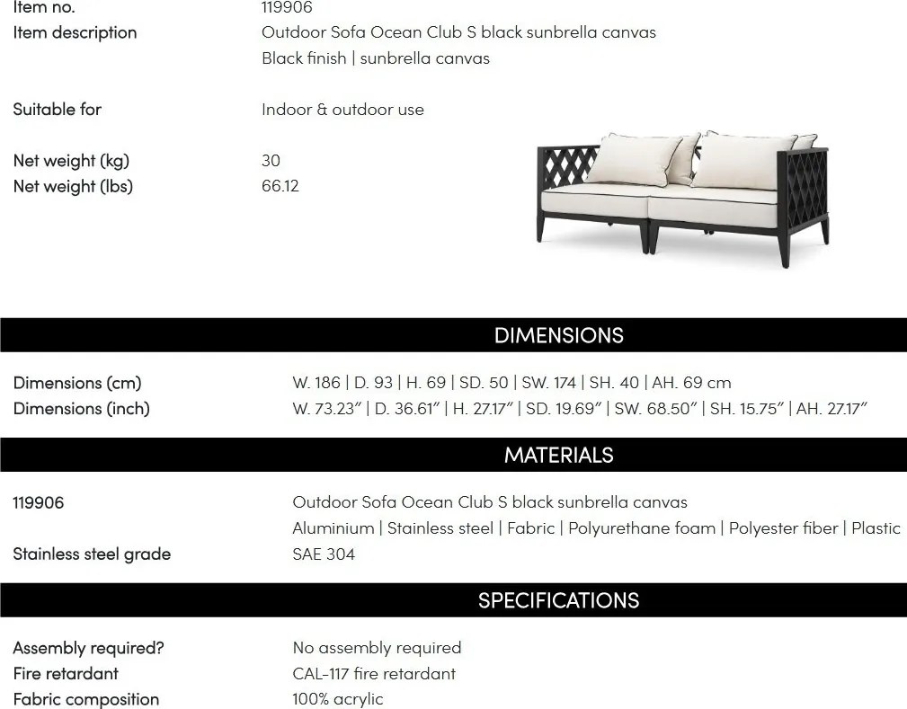 Canapea pentru interior si exterior Ocean Club S, negru, 119906 HZ