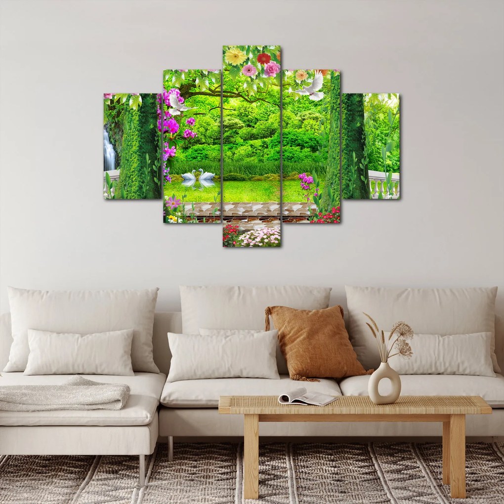 Tablou - Grădina magică cu lebede (150x105 cm)