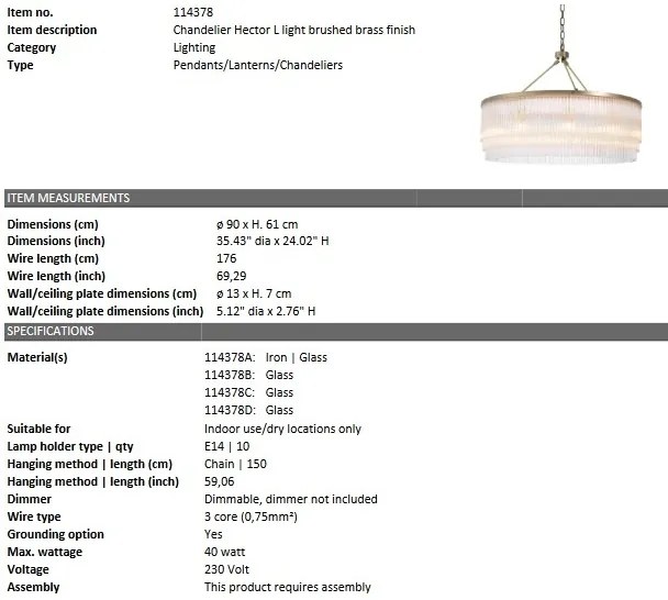 Lustra suspendata design elegant Hector L, metal finisaj alama 114378 HZ