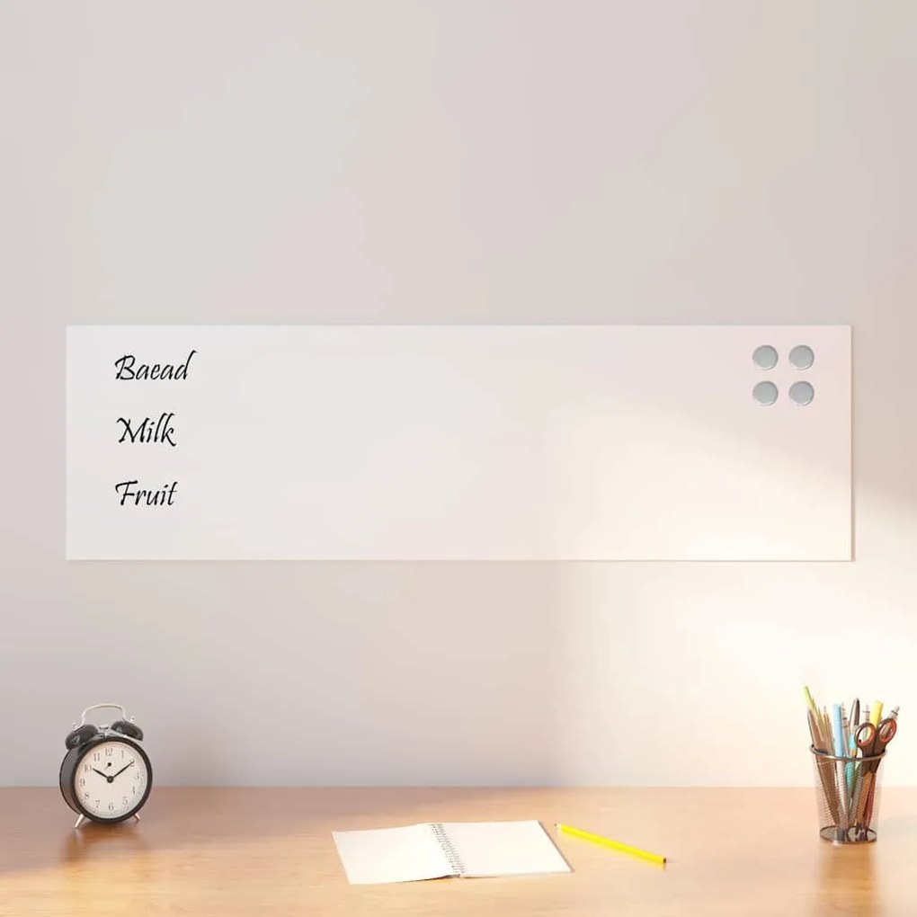 vidaXL Tablă magnetică de perete, alb, 100x30 cm, sticlă securizată