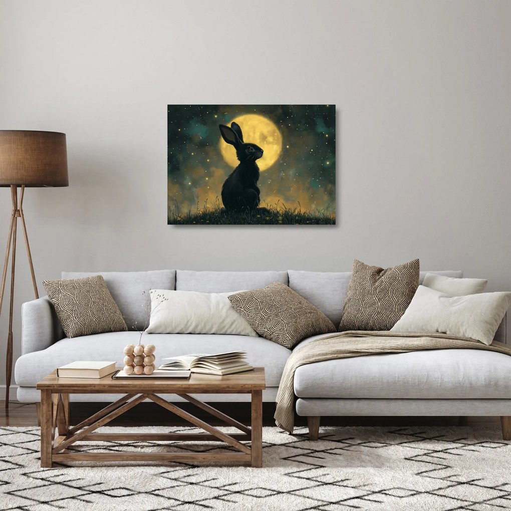 Tablou pe sticlă - Iepure cu lună (70x50 cm)
