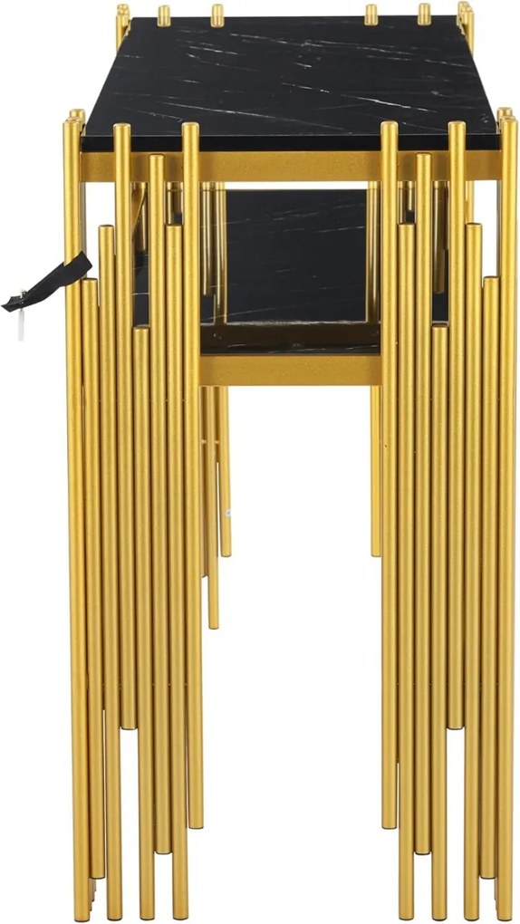 MAU42 - Masa Consola, 120 cm, masuta hol cu raft, living, dormitor - Auriu - Alb / Negru Imitatie de Marmura