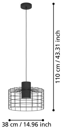 Lustră pe cablu MILLIGAN 1xE27/40W/230V d. 38 cm neagră Eglo 43627