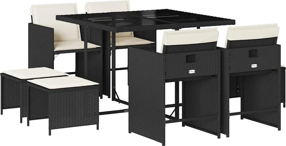 vidaXL Set mobilier de grădină cu perne, 9 piese, negru, poliratan