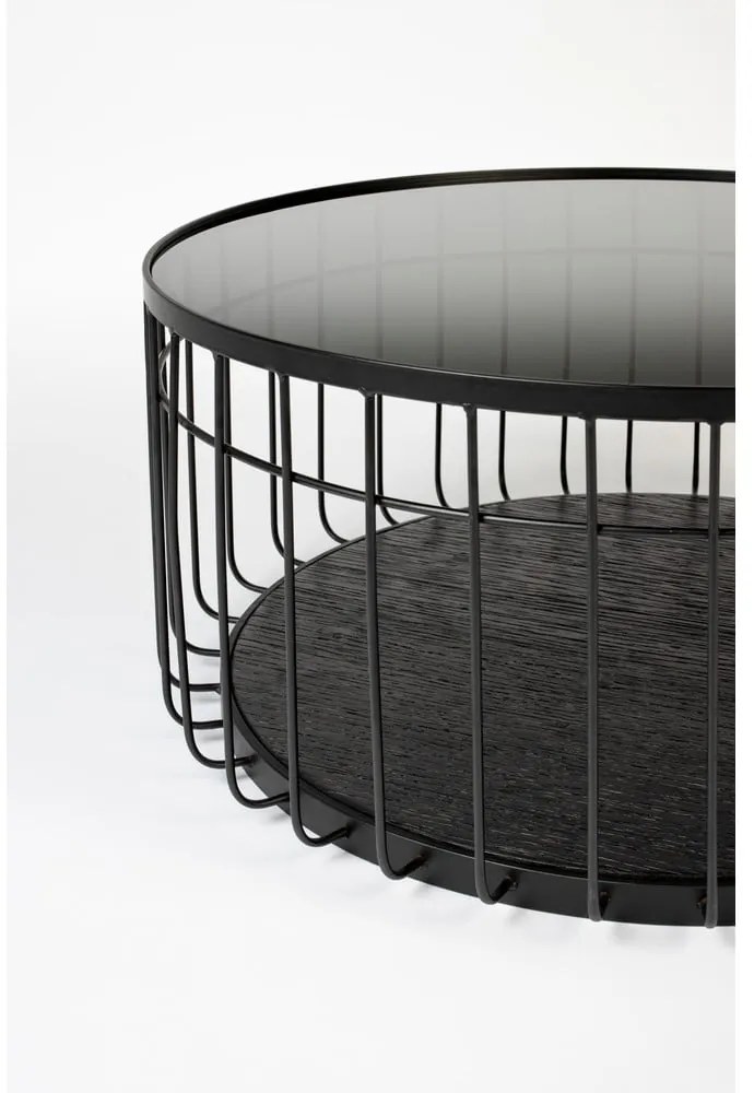 Măsuță de cafea neagră rotundă cu blat din sticlă 80x80 cm Lance – White Label