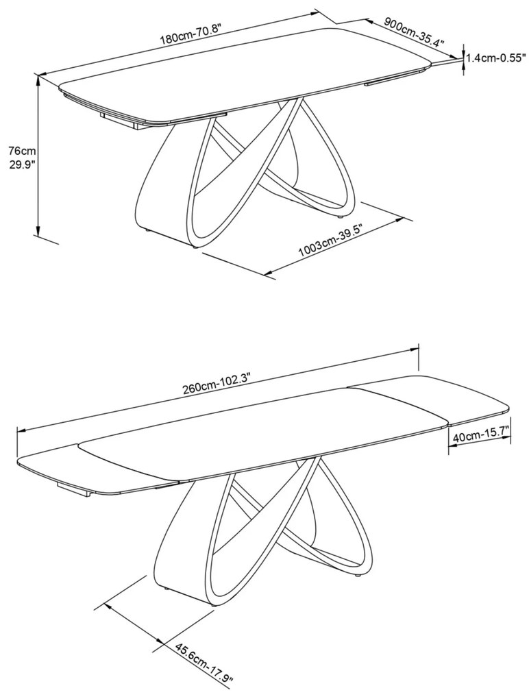Masa ceramica Infinity, extensibila 180 cm/90 cm