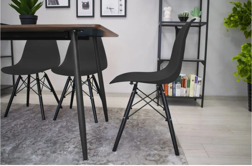 Scaune de sufragerie 4buc negre, stil scandinav Dark Classic