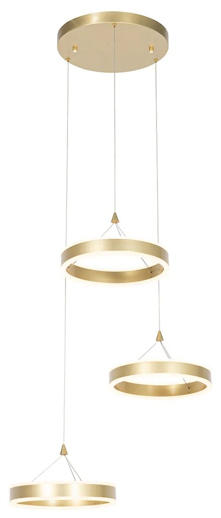 Lampă suspendată din alamă rotundă inclusiv LED cu dimmer în 3 trepte cu 3 lumini - Lyani