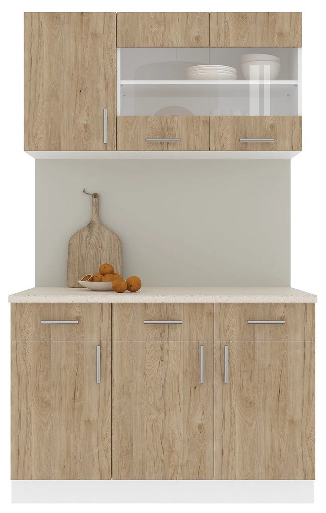 Set Bucatarie Karo V3, Lemn Natural/Alb, Blat Thermo 28 mm, L 120 cm