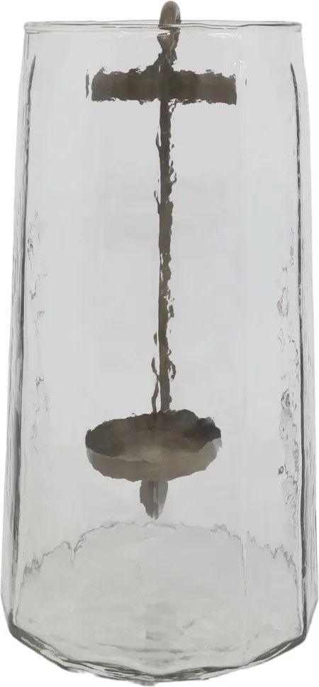 Felinar decorativ din sticlă transparentă cu suport din alamă antichizată, 36x20 cm, „Clarté"