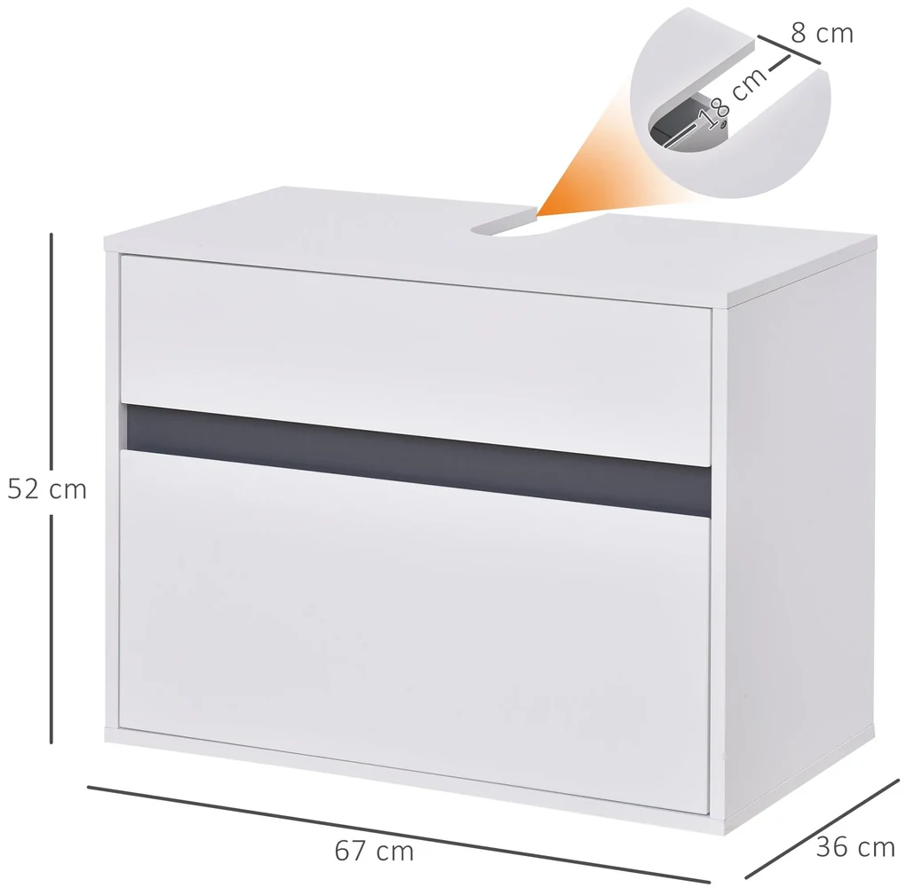 Dulap masca pentru chiuveta HOMCOM din MDF alb pentru baie cu 2 sertare 67 x 36 x 52 cm | Aosom RO