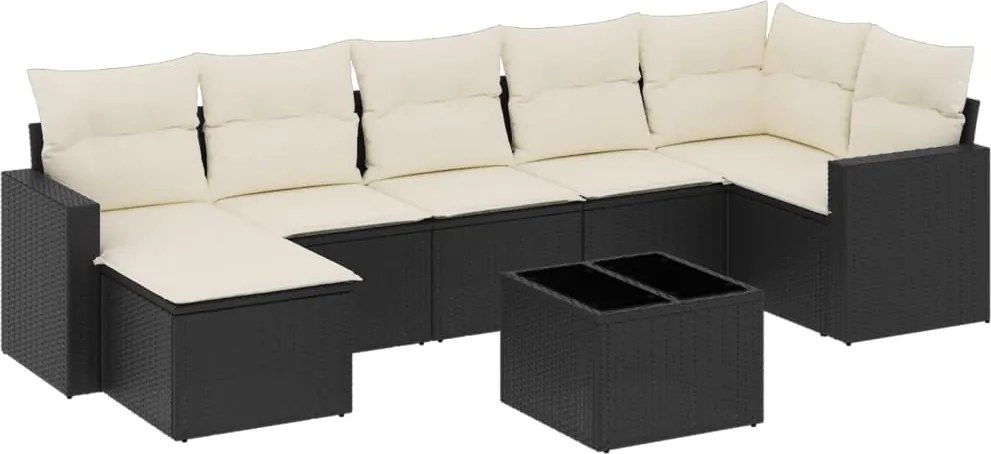 vidaXL Set mobilier de grădină cu perne, 8 piese, negru, poliratan
