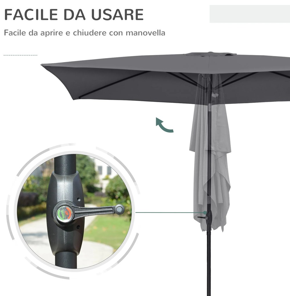 Umbrela de Gradina Dreptunghiulara Outsunny UV 50+, 200x300cm, Gri Inchis | Aosom RO