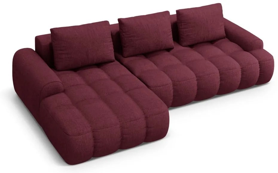 Colțar burgundy extensibil/cu spațiu de depozitare (cu colț pe partea stângă/cu șezlong) Linz – Cosmopolitan Design