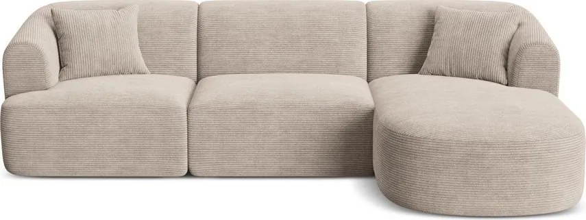 Colțar maro deschis cu tapițerie din catifea reiată (cu colț pe partea dreaptă/cu șezlong) Campi – Cosmopolitan Design