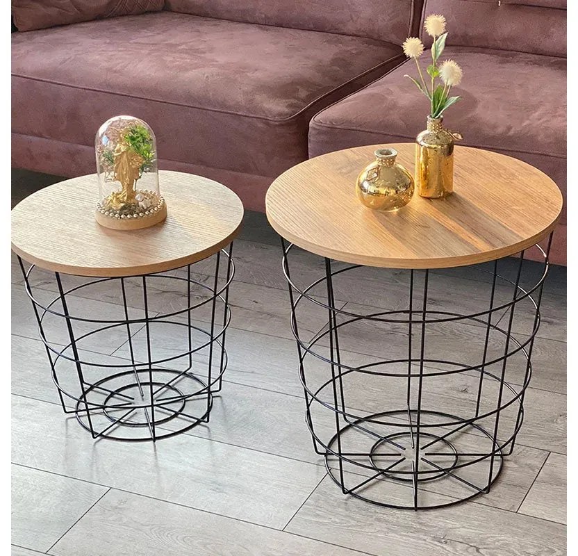 Set 2 măsuțe laterale Laert Pakoworld, maro/negru, D45x54cm