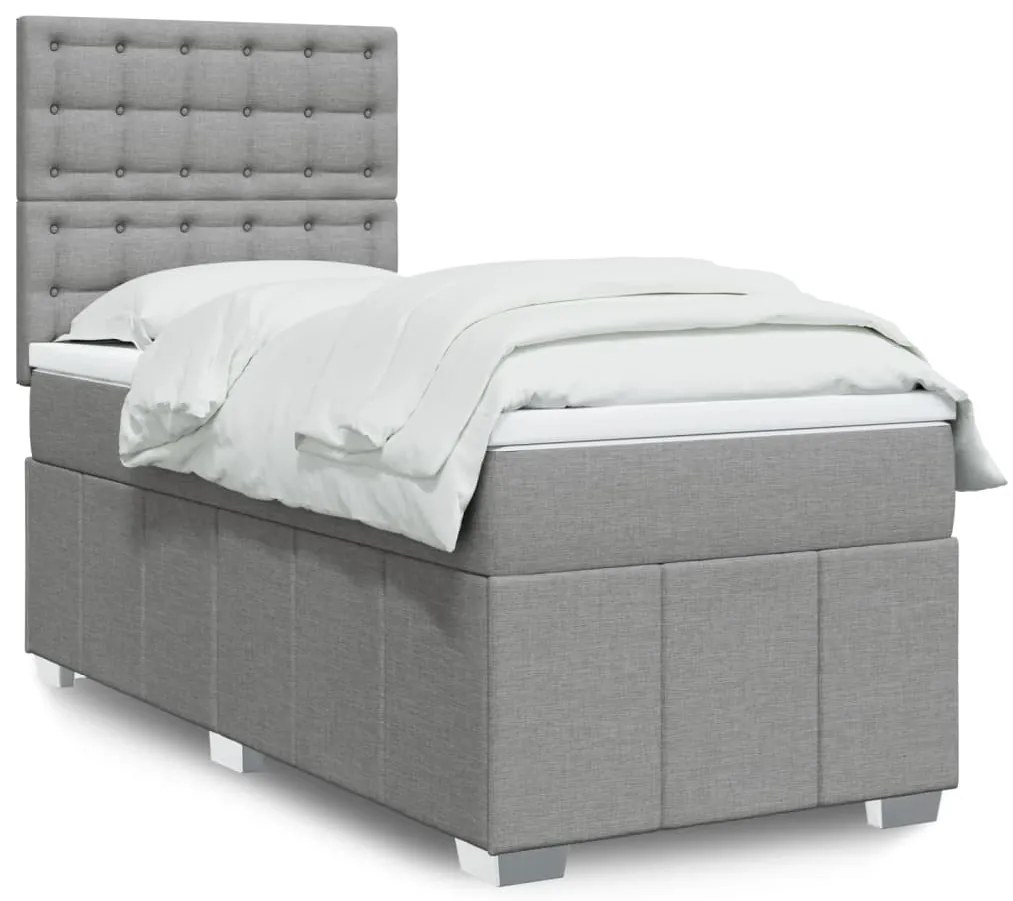 vidaXL Pat box spring cu saltea, gri deschis, 90x190 cm, textil
