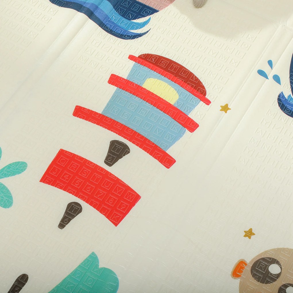 AIYAPLAY Covoraș bebeluși pliabil, față-verso, 196x176cm, temă cerbi și balene | Aosom Romania