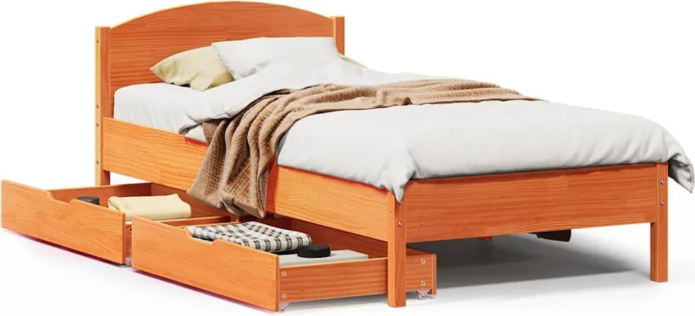 vidaXL Cadru pat fără saltea, maro ceruit, 100x200 cm, lemn masiv pin