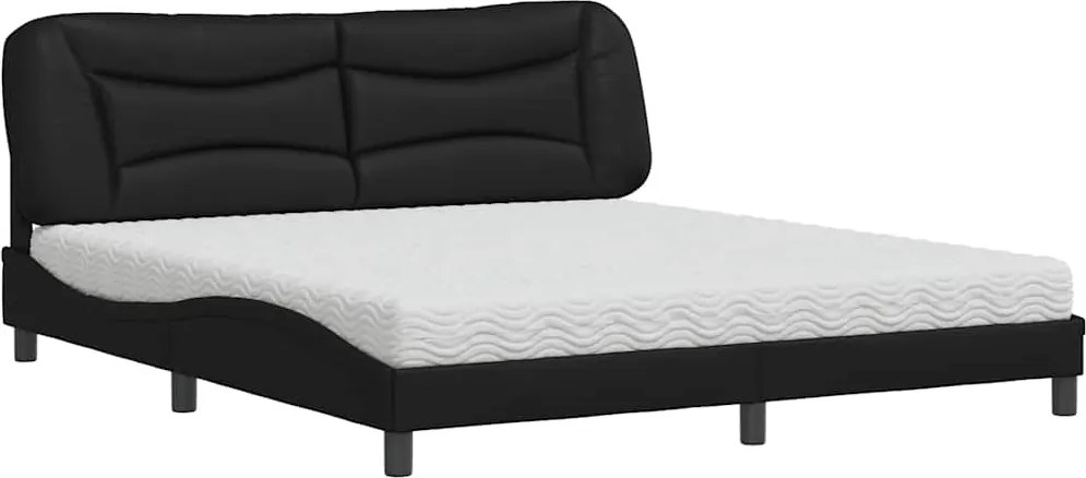 vidaXL Pat cu saltea, Hvar, negru, 180x200 cm, piele ecologică