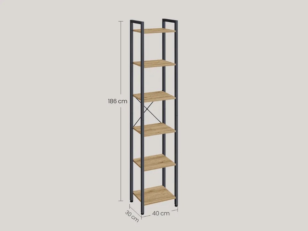 Raft cu structura din metal TAYLOR 6 polite, stejar artisan