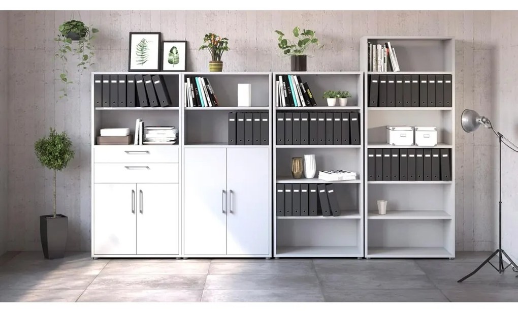 Dulap Modulo 89 x 40 x 186 cm, uși + sertare, alb