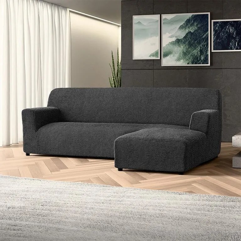 Huse bielastice COSTINA antracit canapea cu otoman dreapta (l. 170 - 300 cm)