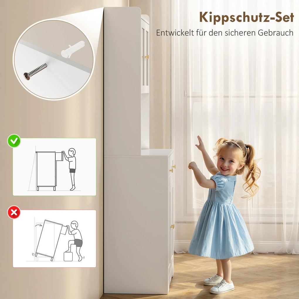 HOMCOM Dulap de bucătărie cu blat, suport pahare de vin, dulap de depozitare pentru bucătărie, sufragerie, 170 cm, MDF, sticlă, Alb | Aosom Romania