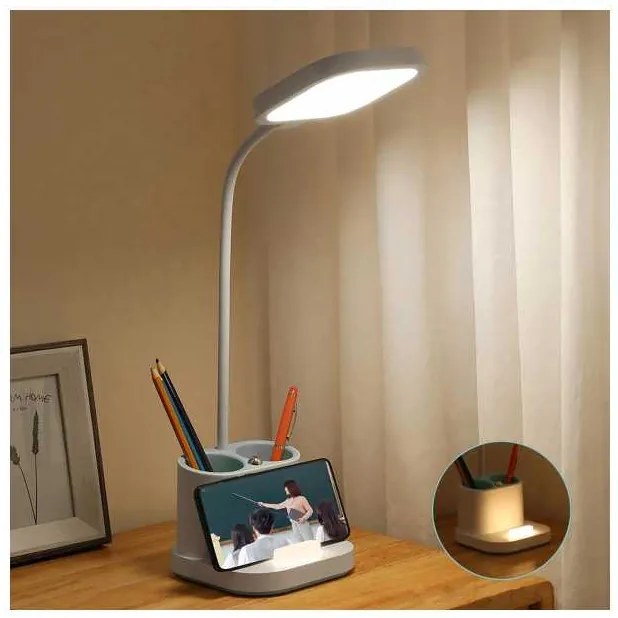 Lampă de masă Platinet 5 W, baterie + pahar + USB, alb