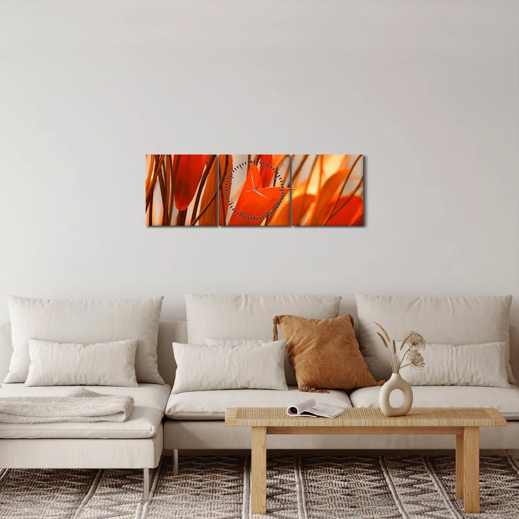 Tablou - Frunze înflorite (cu ceas) (90x30 cm)
