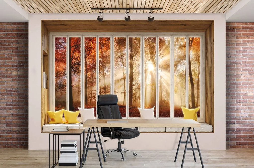 Fototapet - Privire de toamnă din geamul de pădure (152,5x104 cm)