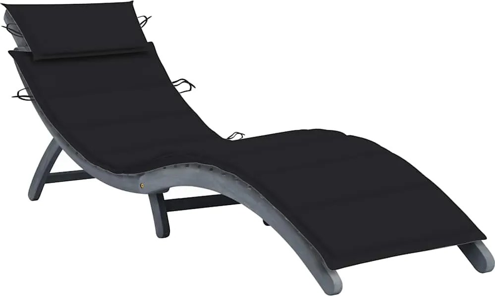 vidaXL Șezlong de grădină cu pernă gri, lemn masiv de acacia