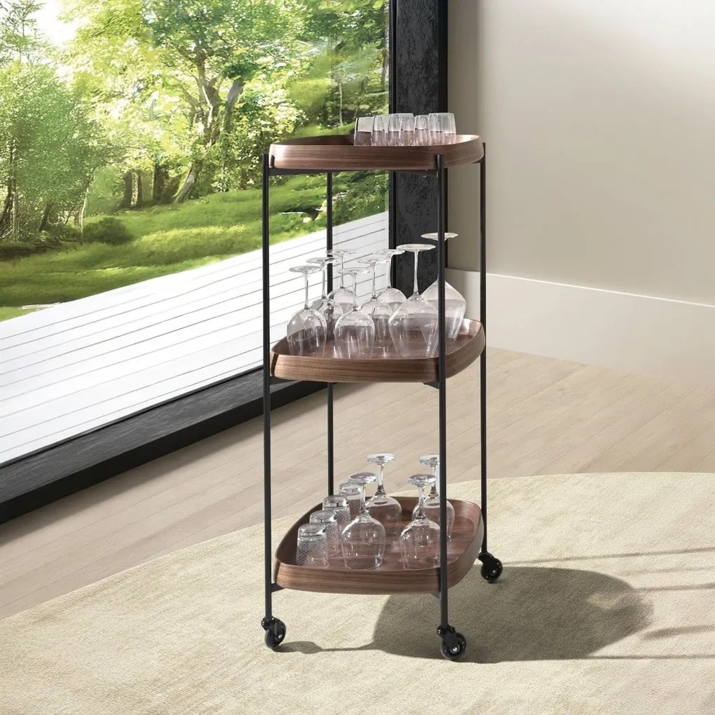 Gheridon, Mini Bar cu roti pentru bauturi si sticle Walnut