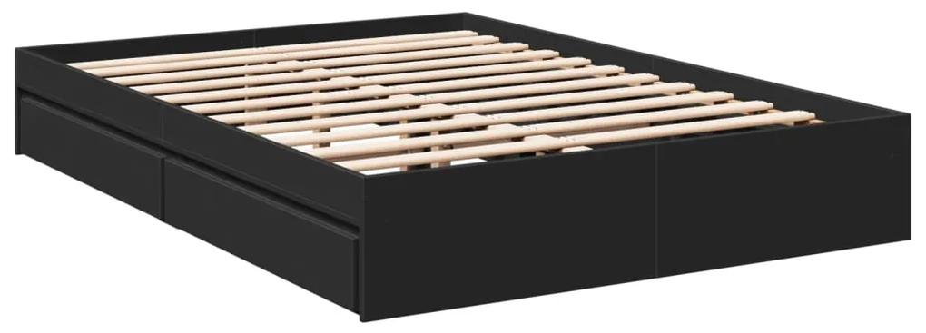3280693 vidaXL Cadru de pat cu sertare, negru, 135x190 cm, lemn prelucrat