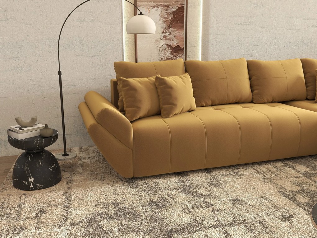 Colțar extensibil dumonde cu ladă de depozitare si sezut confortabil din spuma high-density, Berlin XL Royal Mustar 350x185 cm II