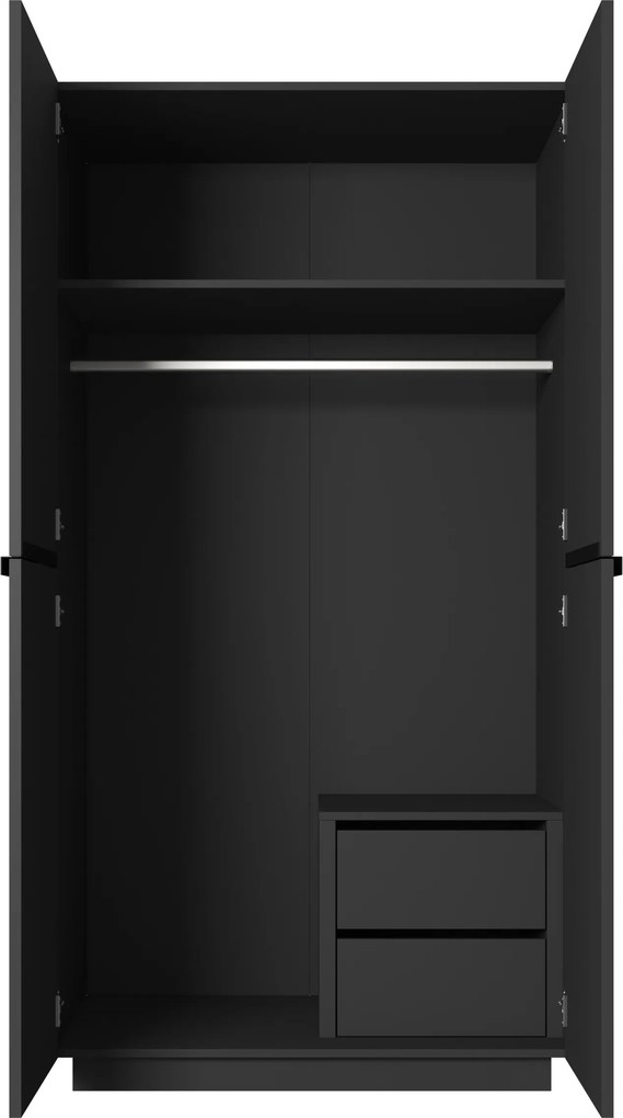Dulap Nicole dormitor cu două sertare 100 cm - negru mat / mânere negre