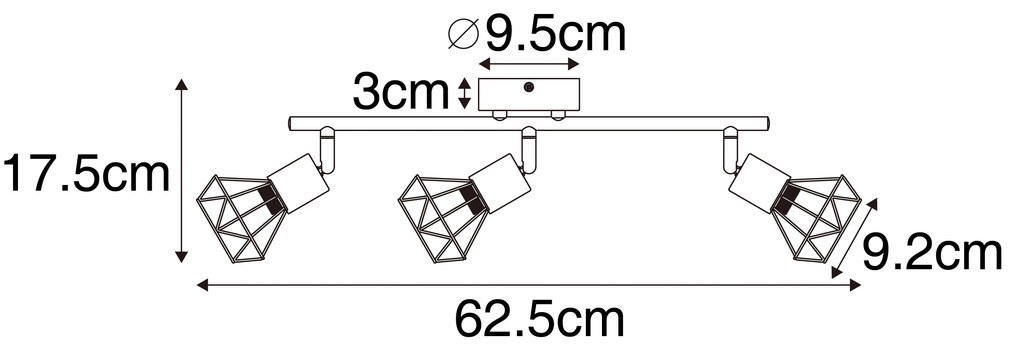 Spotlight negru cu lemn rotativ și rabatabil cu 3 lumini - Mosh