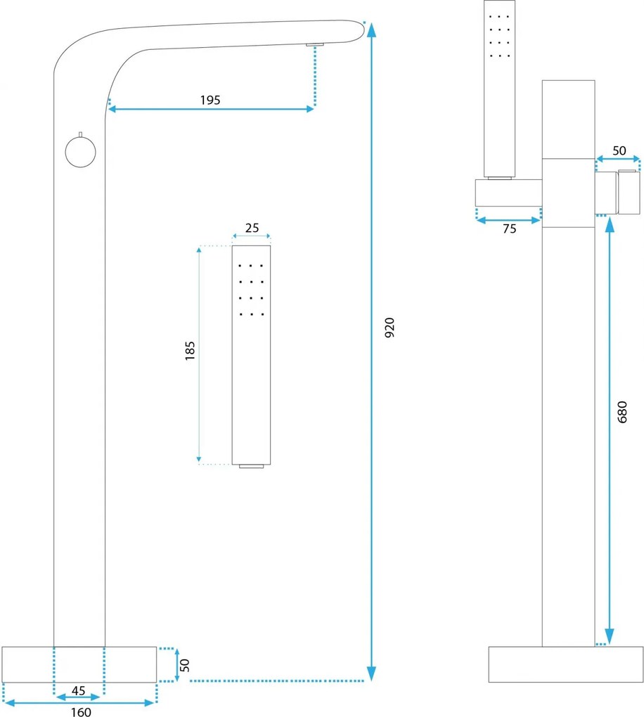 Baterie cada freestanding Rea Clark, crom lucios