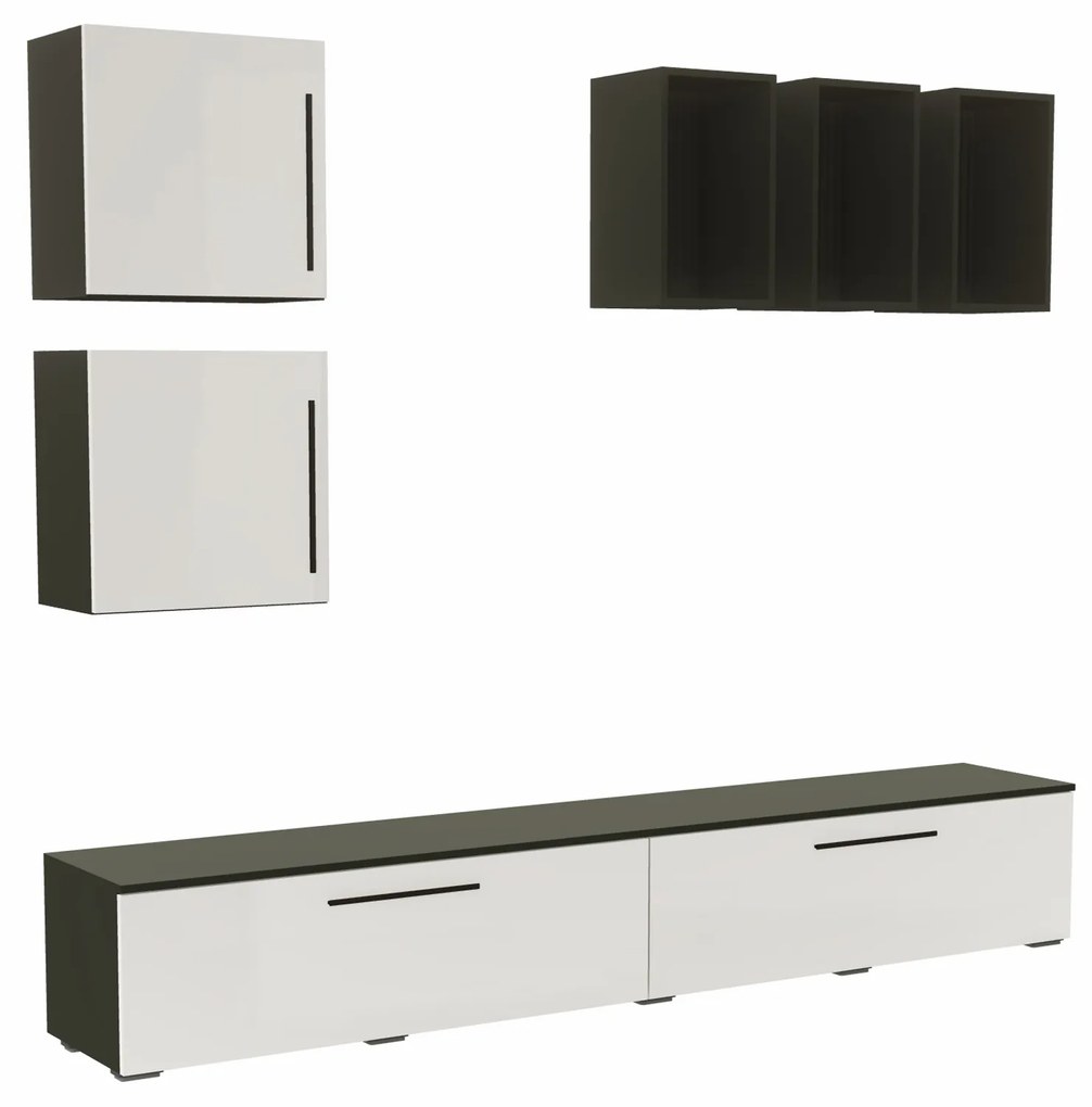 Living haaus Haga V8, Alb Lucios/Negru, MDF, L 240 cm