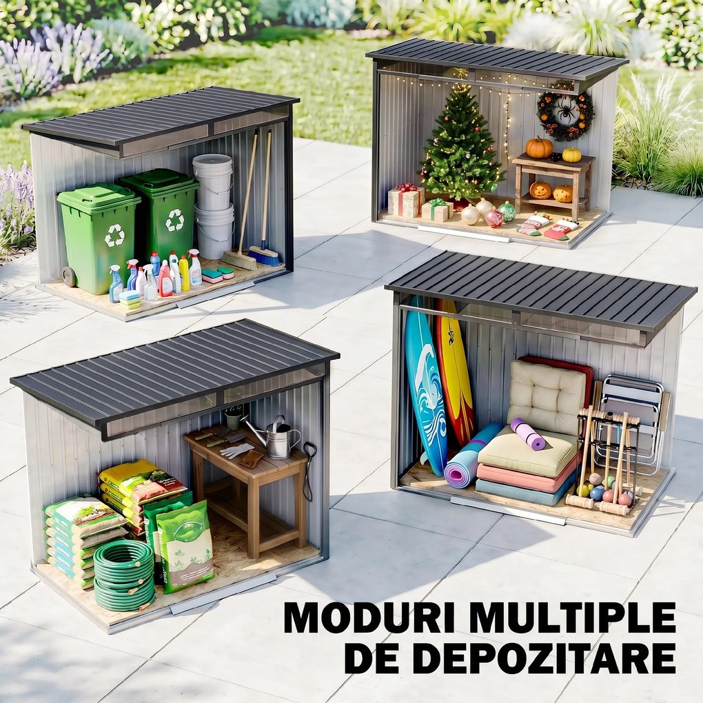Outsunny Magazie 6,5 x 4 FT din metal galvanizat cu fundatie pentru gradina, Depozit cu incuietoare pentru unelte, Gri