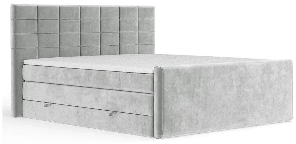Pat boxspring gri deschis cu spațiu de depozitare 200x200 cm Ava – Maison de Rêve