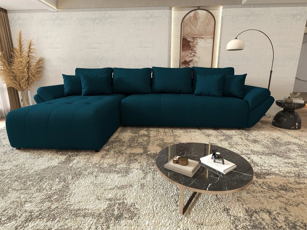 Colțar extensibil dumonde cu ladă de depozitare si sezut confortabil din spuma high-density, Berlin XL Enjoy Petrol 350x185 cm