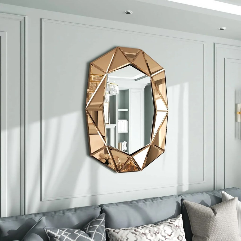 OGG35 - Oglinda ornamentala 3D 72 x 100 cm, pentru perete, dormitor, living - Verde / Argintiu / Auriu