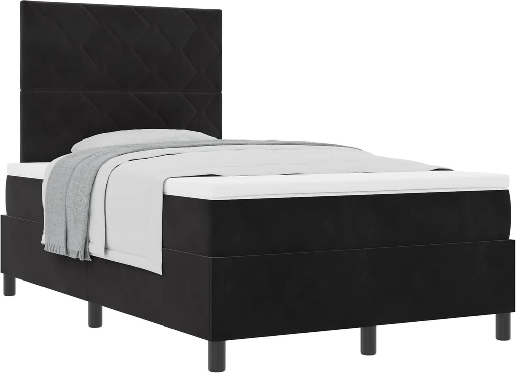 vidaXL Pat cu arcuri cu saltea cu headboard Negru 120 x 200 cm Catifea
