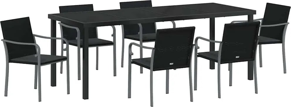 vidaXL Set de masă pentru grădină 7 pcs Negru și Gri Ratan PE