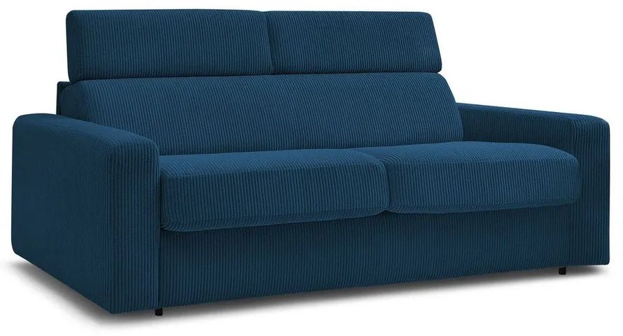 Canapea albastru-închis extensibilă cu tapițerie din catifea reiată 195 cm Monaco – Bobochic Paris